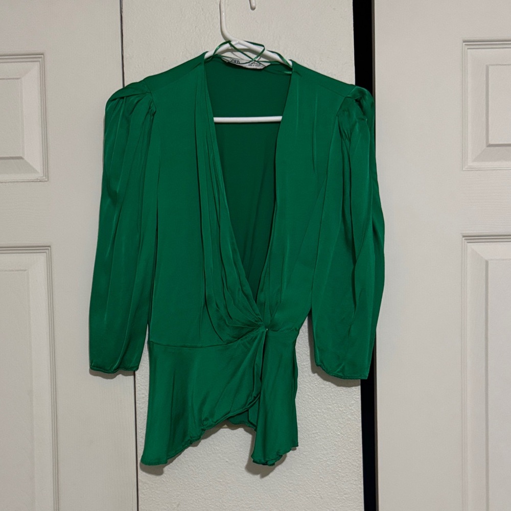 Zara Vibrant Green Draped Blouse